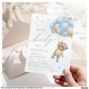 We Can Bearly Wait Teddy Bear Boy Baby Shower Invi Invitation