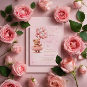 We Can Bearly Wait Teddy Bear Girl Baby Shower Invitation