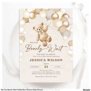 We Can Bearly Wait Teddy Bear Neutral Baby Shower Invitation