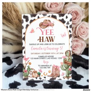 Western Bows Pink Cowgirl Birthday Invitation
