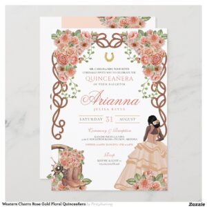 Western Charro Rose Gold Floral Quincea?era Invitation