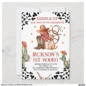 Western Cowboy 1st Rodeo Birthday Party Invitation