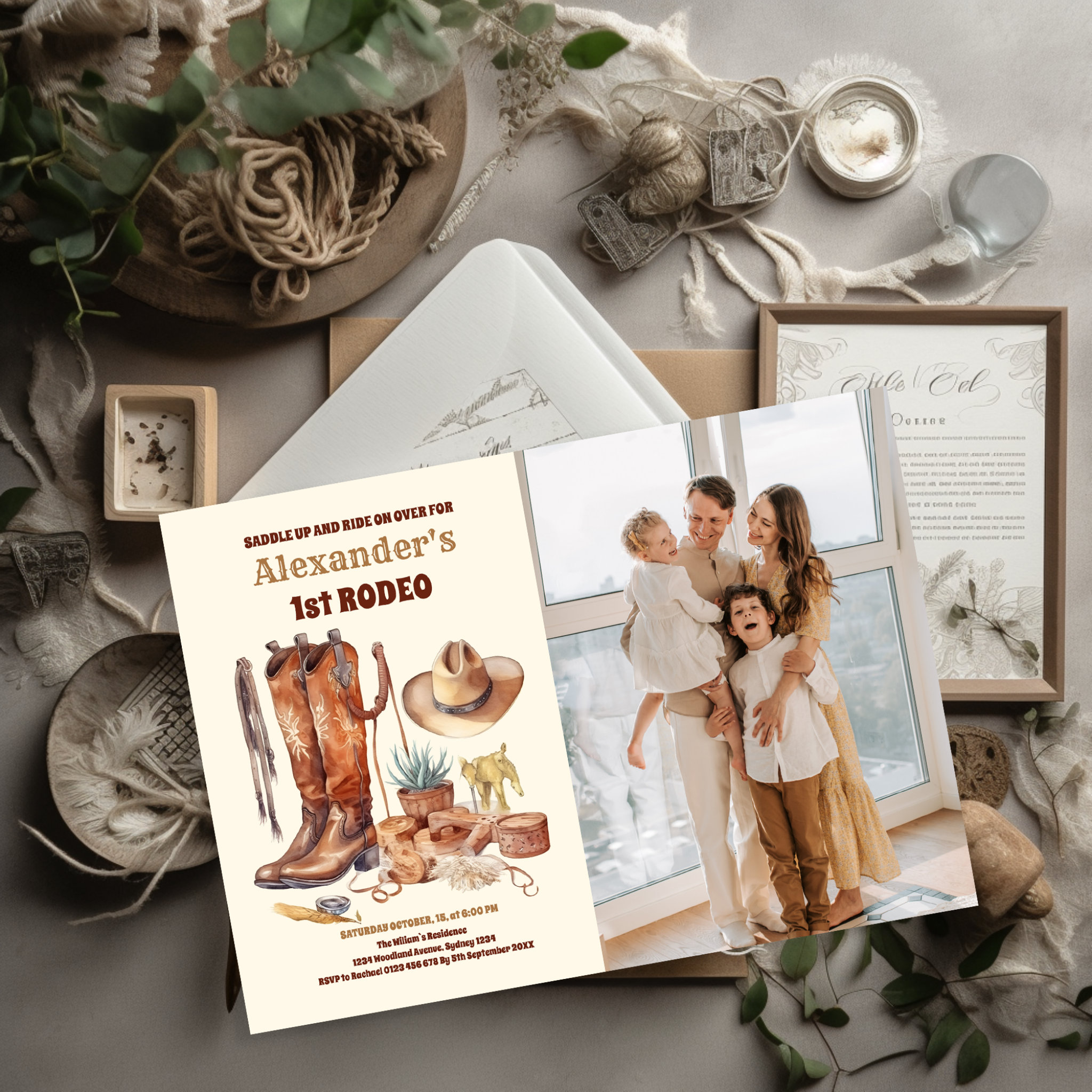 Western Cowboy First Rodeo Birthday Invitation