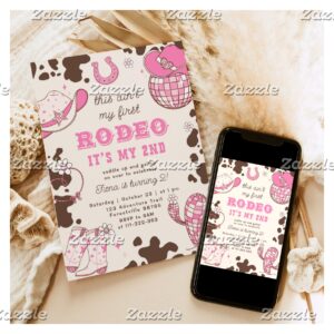 Western cowgirl 2nd Rodeo photo Birthday party Invitation