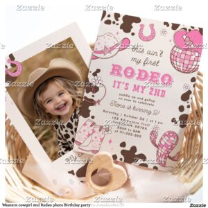 Western cowgirl 2nd Rodeo photo Birthday party Invitation