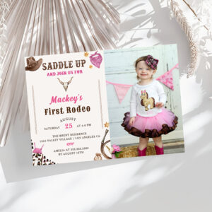 Western First Birthday Rodeo Photo Invitation