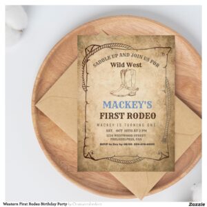 Western First Rodeo Birthday Party Invitation