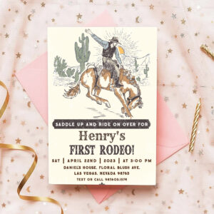 Western First Rodeo Cowboy 1st Birthday Invitation