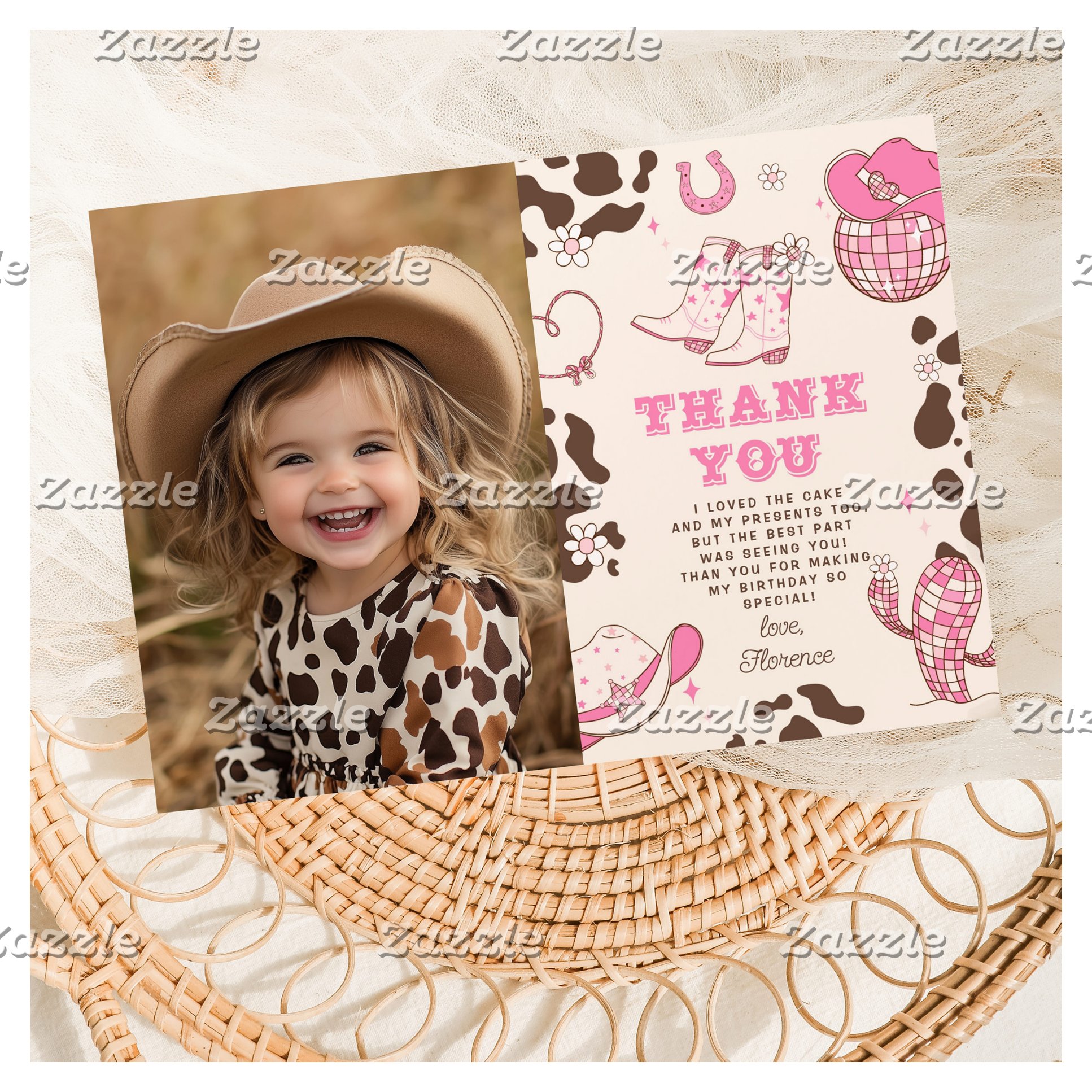 Western First Rodeo girl birthday photo thank you Invitation