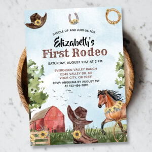 Western First Rodeo Horse Barn 1st Birthday Party Invitation