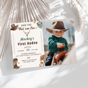 Western First Rodeo Rustic Birthday Party Photo Invitation