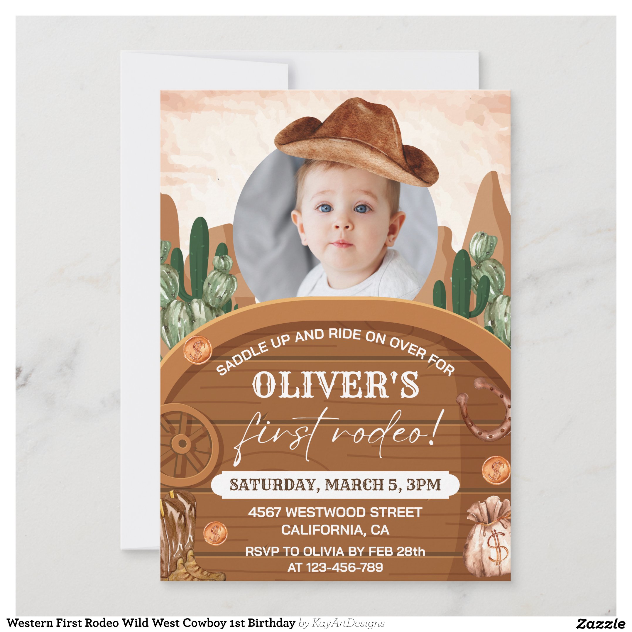 Western First Rodeo Wild West Cowboy 1st Birthday Invitation