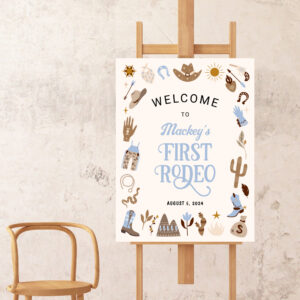 Western First Rodeo Wild West Cowboy Blue Birthday Foam Board