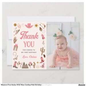 Western First Rodeo Wild West Cowboy Pink Birthday Invitation