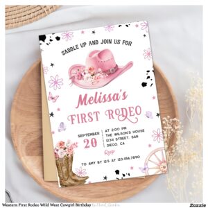 Western First Rodeo Wild West Cowgirl Birthday Invitation