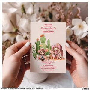 Western First Rodeo Wildwest Cowgirl Pink Birthday Invitation