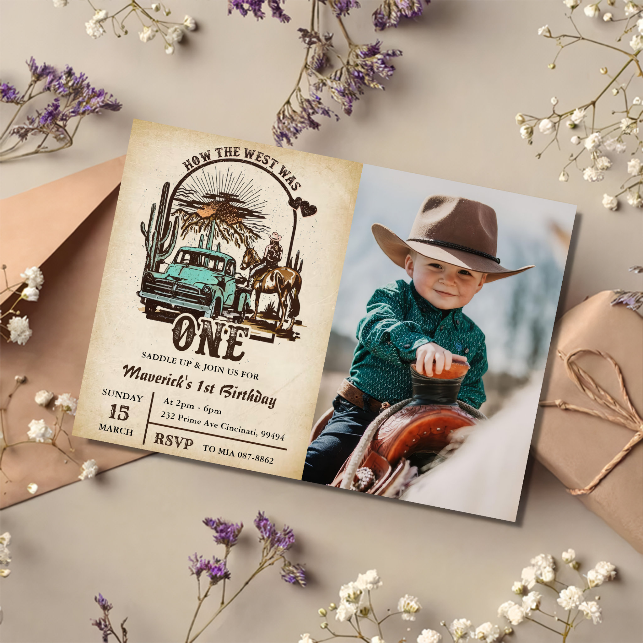 Western How The West Was One 1st Birthday Photo Invitation