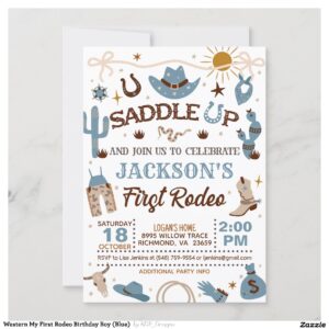 western_my_first_rodeo_birthday_boy_blue_invitation-rc614eb3fc85146fdb59a58ab673dc4dc_tcvqa_2154 Western My First Rodeo Birthday Boy (Blue) Invitation