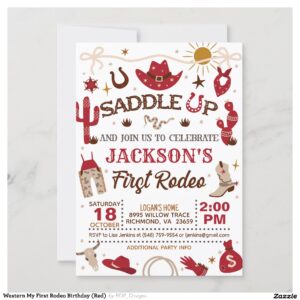 western_my_first_rodeo_birthday_red_invitation-r20014b9cfeb749589c04cb9e901e0d1b_tcvqa_2154 Western My First Rodeo Birthday (Red) Invitation