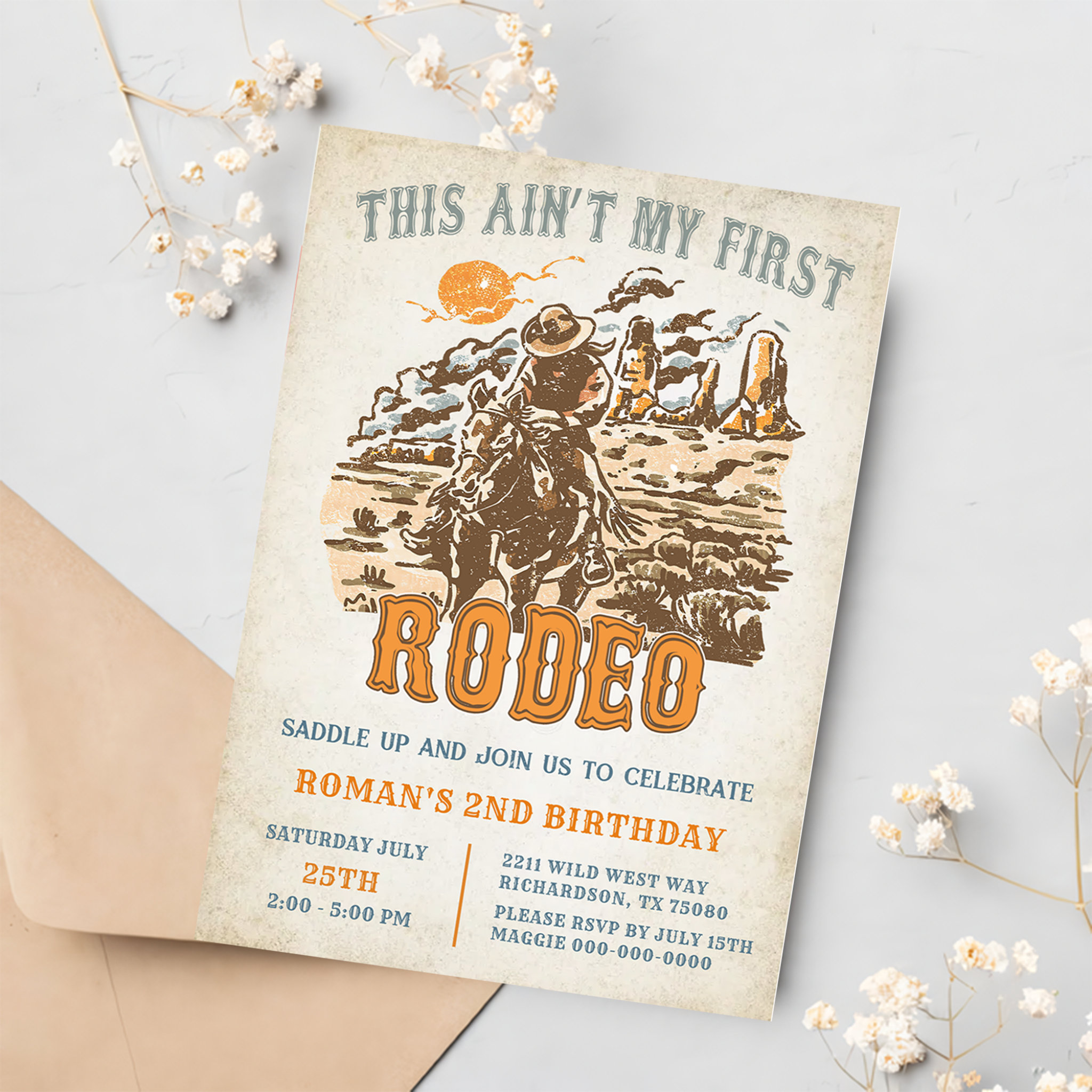 Western This Ain't My First Rodeo 2nd Birthday Invitation