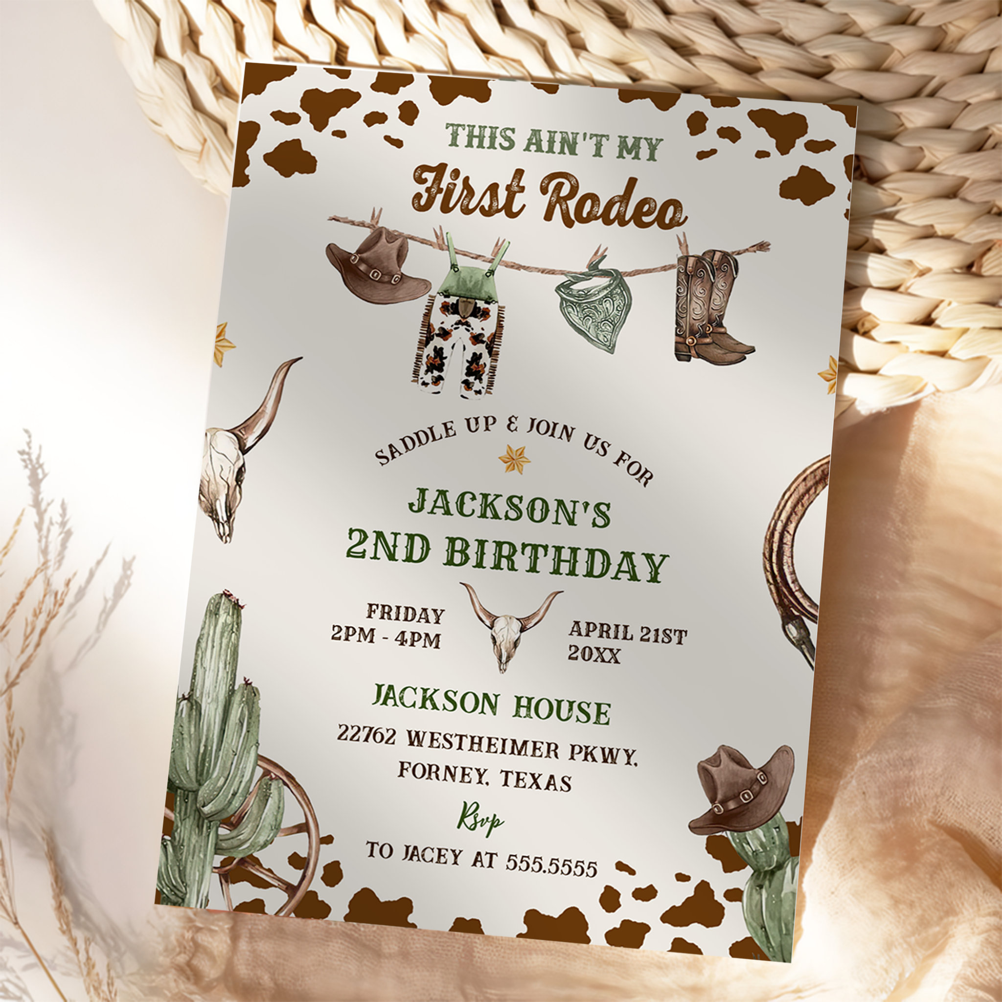 Western This Ain't My First Rodeo 2nd Birthday Invitation