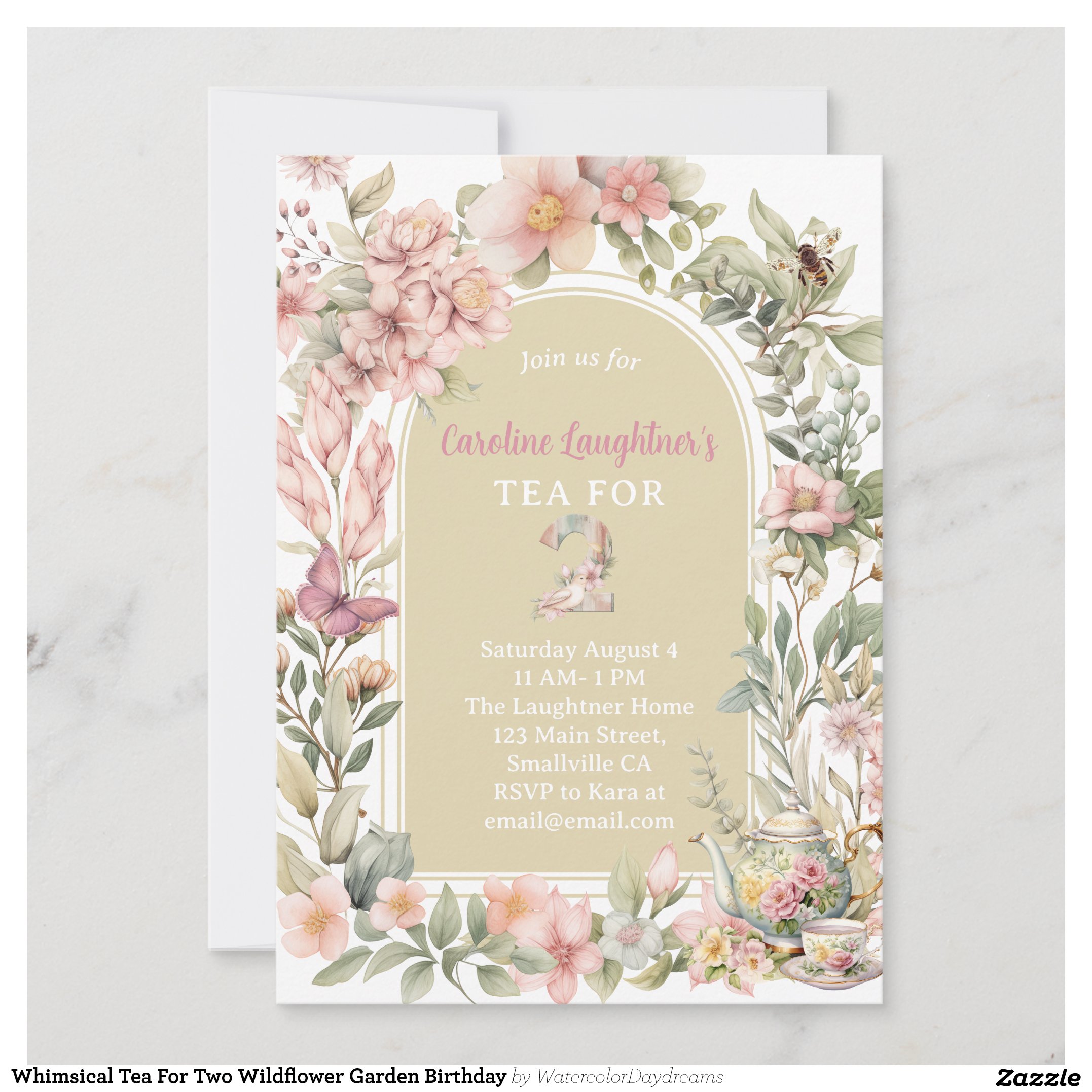 Whimsical Tea For Two Wildflower Garden Birthday Invitation