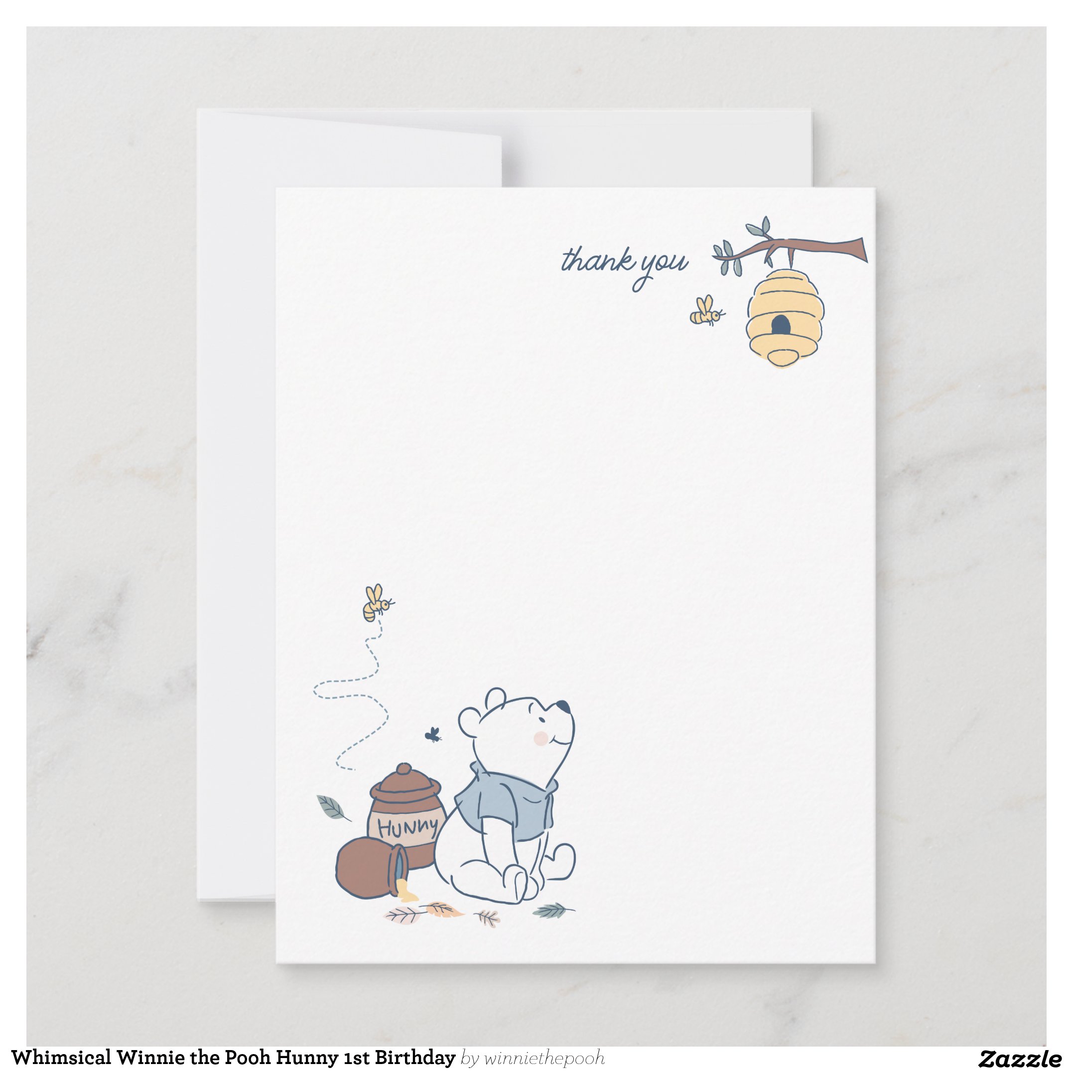 Whimsical Winnie the Pooh Hunny 1st Birthday Thank You Card