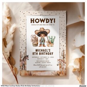 Wild West Cowboy Rodeo Kids Birthday Invitations