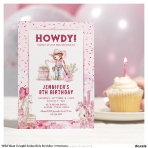 Wild West Cowgirl Rodeo Kids Birthday Invitations