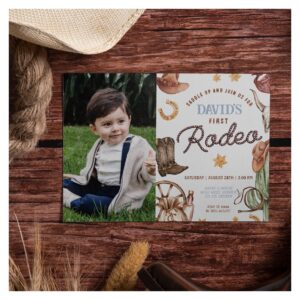 Wild West First rodeo Boy 1st Birthday Photo Invitation