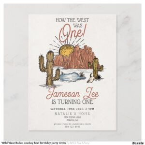 Wild West Rodeo cowboy first birthday party invite
