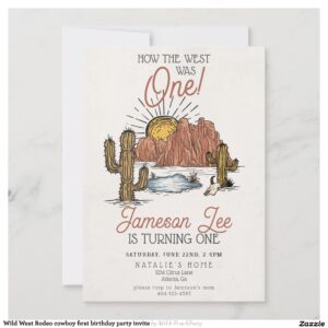 Wild West Rodeo cowboy first birthday party invite