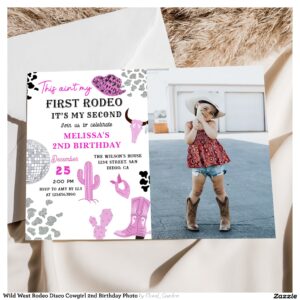 Wild West Rodeo Disco Cowgirl 2nd Birthday Photo Invitation