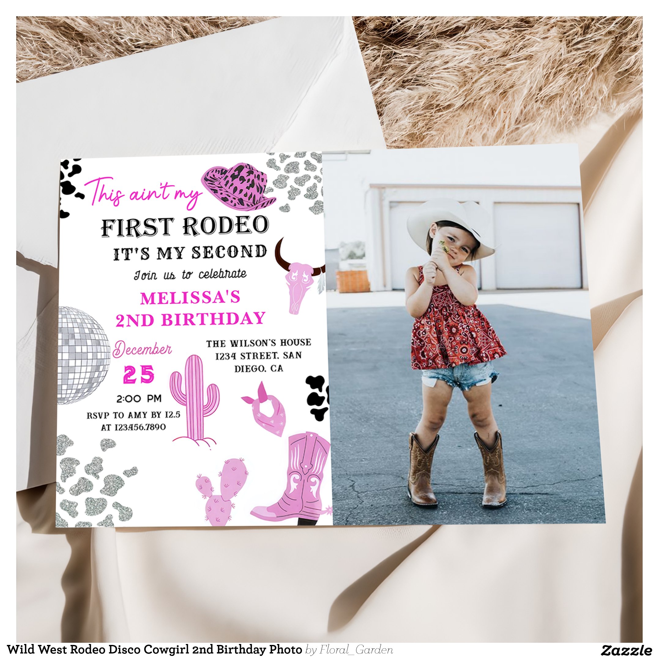 Wild West Rodeo Disco Cowgirl 2nd Birthday Photo Invitation