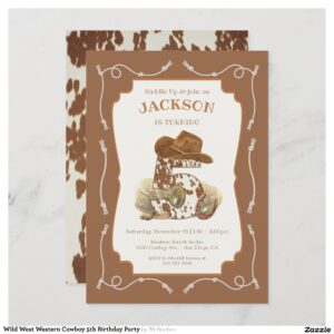 Wild West Western Cowboy 5th Birthday Party Invitation