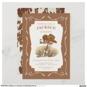 Wild West Western Cowboy 7th Birthday Party Invitation