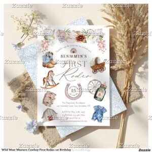 Wild West Western Cowboy First Rodeo 1st Birthday Invitation