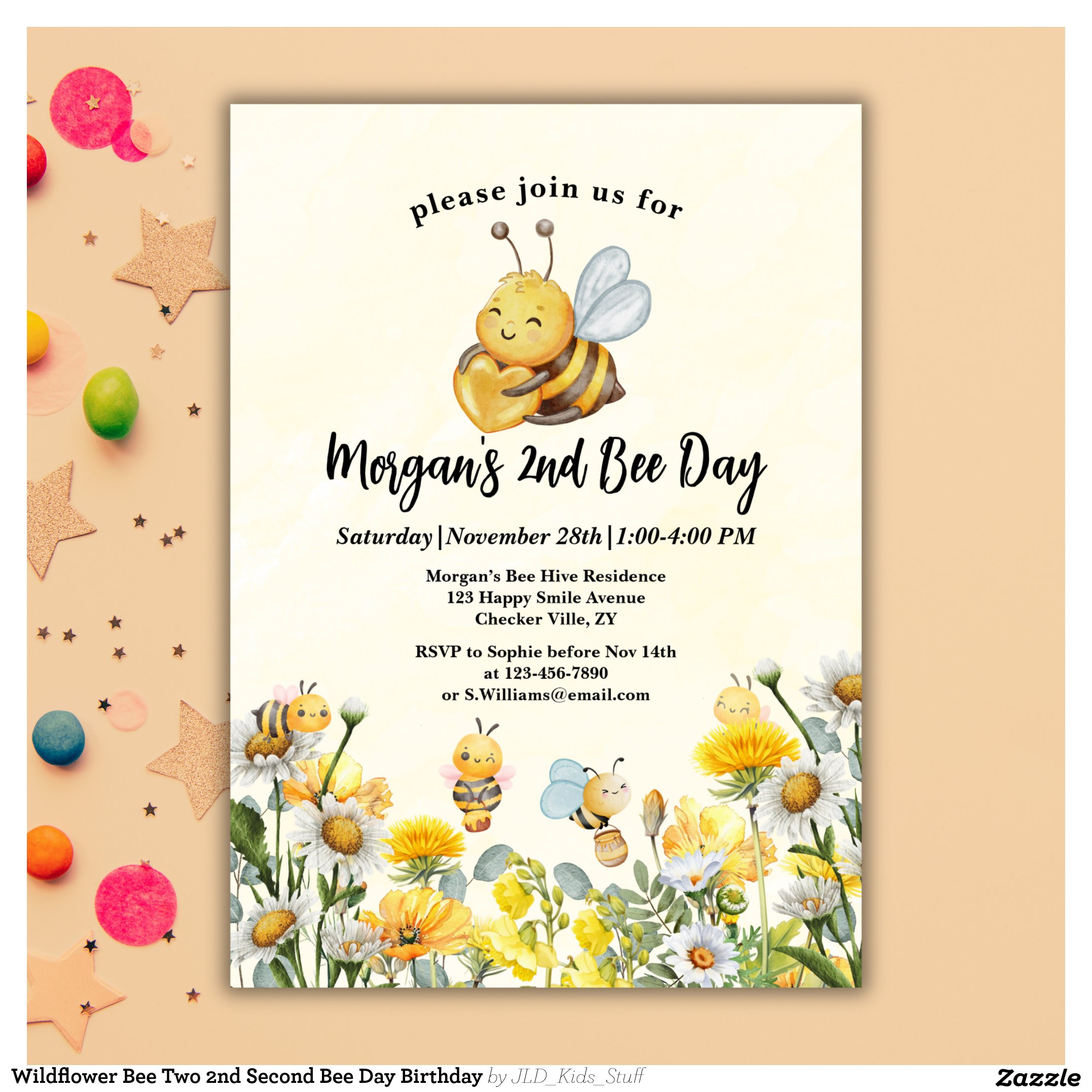Wildflower Bee Two 2nd Second Bee Day Birthday Invitation