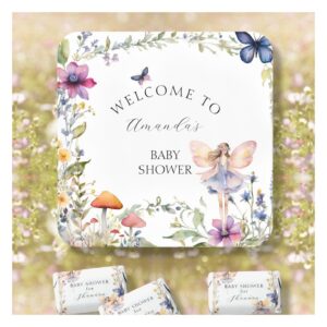 Wildflower Fairy Butterfly Garden Baby Girl Shower Square Paper Coaster