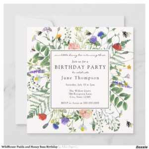 Wildflower Fields and Honey Bees Birthday Invitation