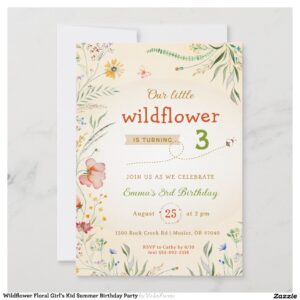 Wildflower Floral Girl's Kid Summer Birthday Party Invitation