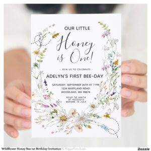 Wildflower Honey Bee 1st Birthday Invitation
