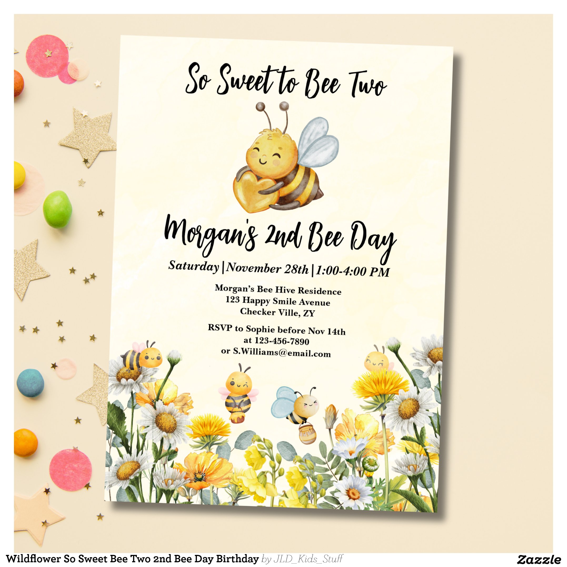 Wildflower So Sweet Bee Two 2nd Bee Day Birthday Invitation