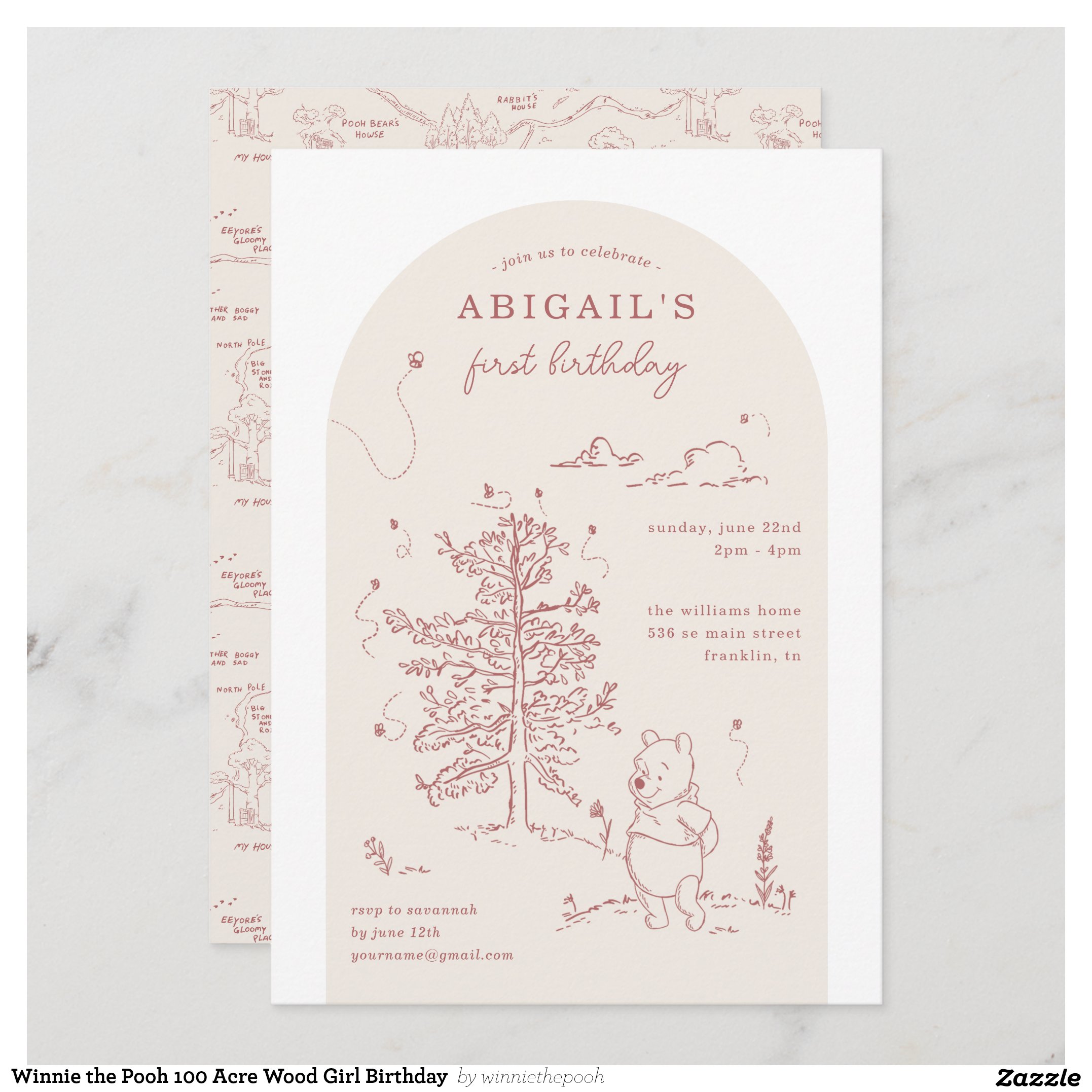 Winnie the Pooh 100 Acre Wood Girl Birthday Invitation