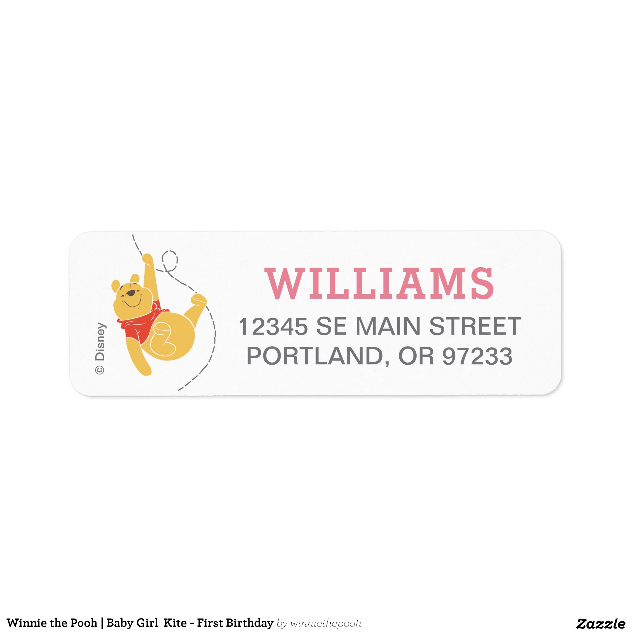 Winnie the Pooh Baby Girl Kite - First Birthday Label