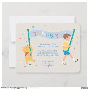 Winnie the Pooh Happy Birthday Thank You Card