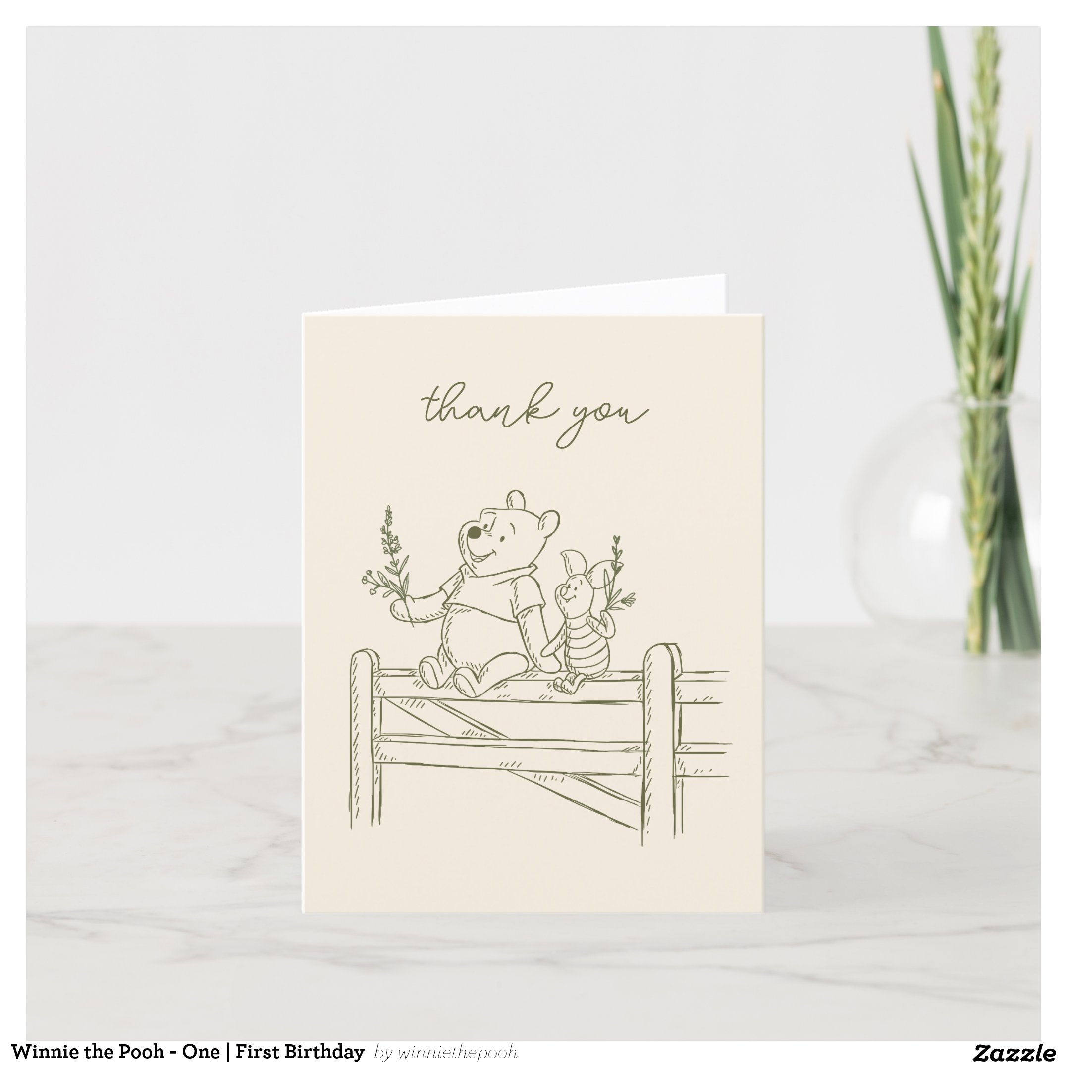Winnie the Pooh - One First Birthday Thank You Card