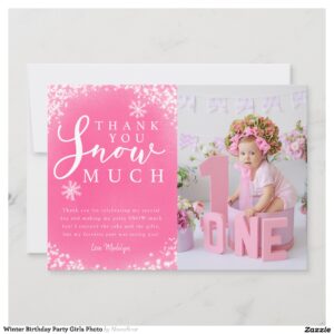 Winter Birthday Party Girls Photo Thank You Card