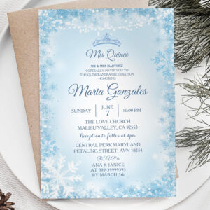 Winter Blue Christmas Mis Quince Celebration Invitation