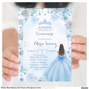 Winter Blue Mexican Girl Charra Mis Quince Invite